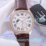 Fashionable Style Clone Cartier MTWTFSS Diamond Bezel Brown Leather Strap Men's Watch